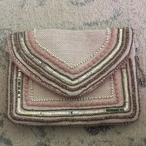 Elegant Pink and Silver Beaded Clutch